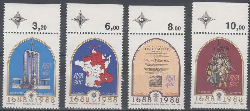 RSA 1998: 300th ANNIVERSARY OF ARRIVAL OF FIRST FRENCH HUGUENOTS FULL SET MNH (SACC 650-653)
