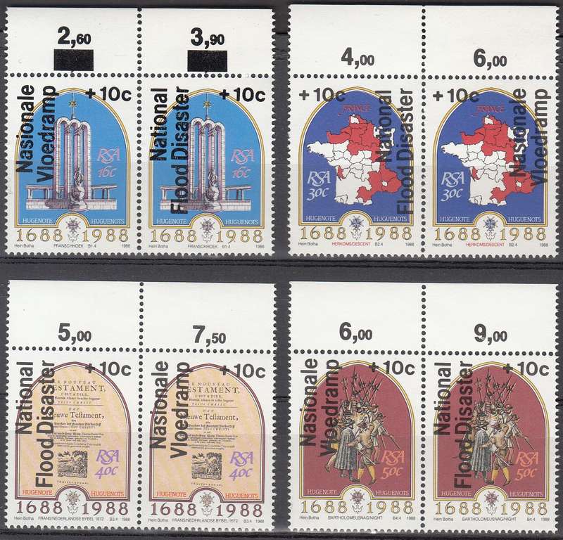 RSA 1988: CHARITY ISSUE: NATIONAL FLOOD DISASTER FULL SET OF PAIRS MNH (SACC 654-661)