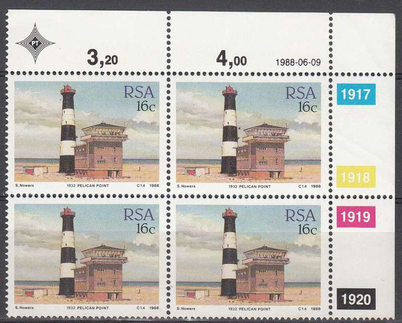 RSA 1988: LIGHTHOUSES 16c CONTROL BLOCK MNH (SACC 663)