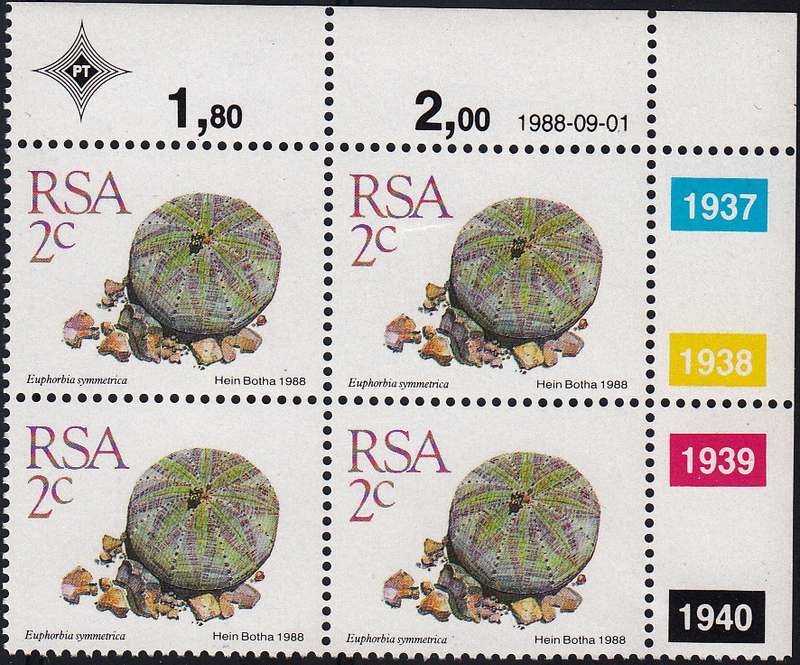 RSA 1988: 5th DEFINITIVE ISSUE SUCCULENTS FULL SET OF 15 CONTROL BLOCKS MNH (SACC 668-682)