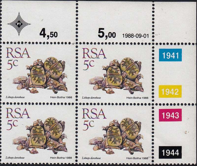 RSA 1988: 5th DEFINITIVE ISSUE SUCCULENTS FULL SET OF 15 CONTROL BLOCKS MNH (SACC 668-682)