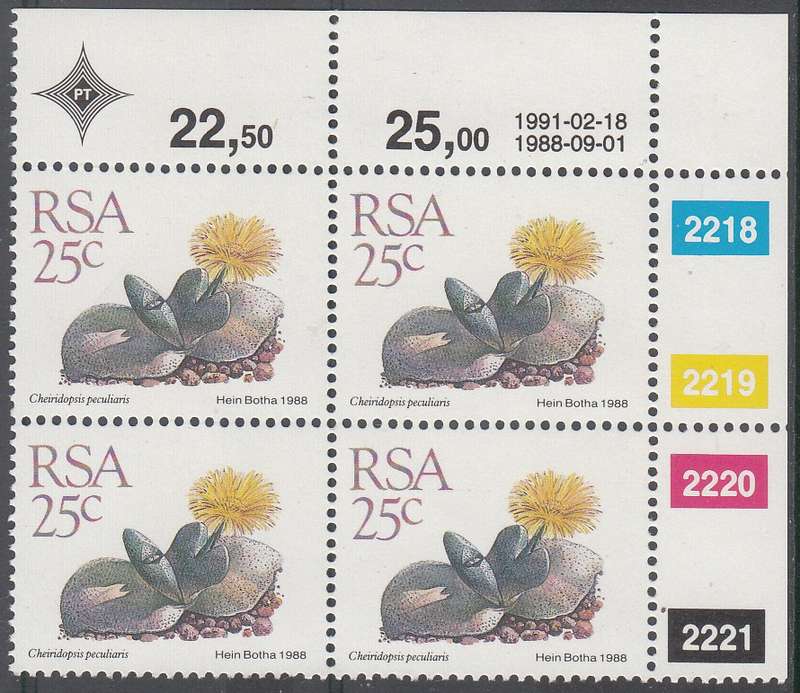 RSA 1991: 5th DEFINITIVE ISSUE 25c CONTROL BLOCK OF 4 (18-2-1991) MNH (SACC 675)