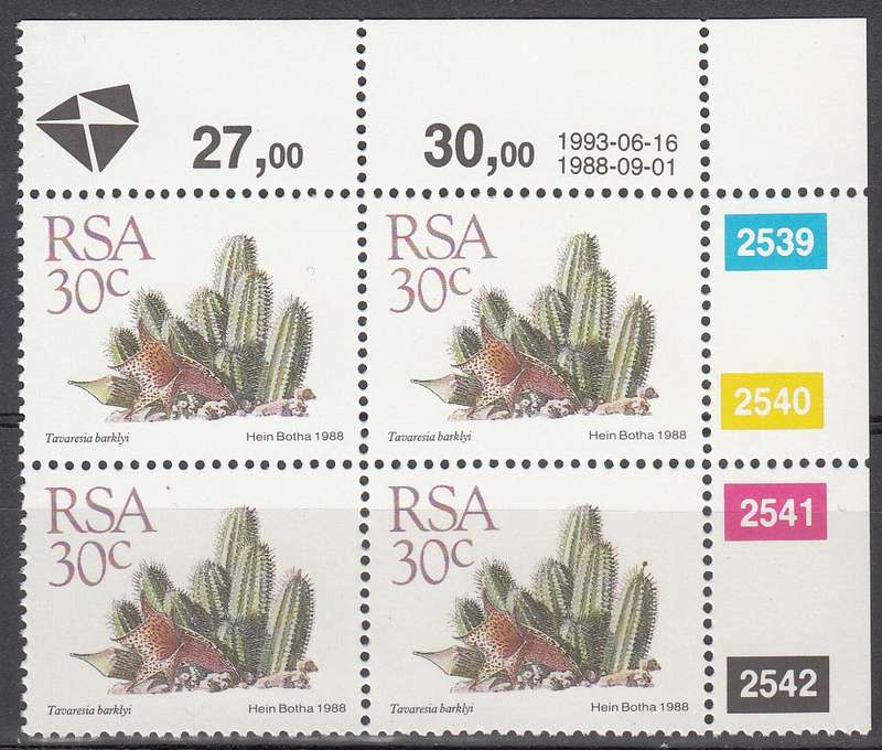RSA 1993: 5th DEFINITIVE ISSUE SUCCULENTS 30c CONTROL BLOCK (16.06.1993) MNH (SACC 676)