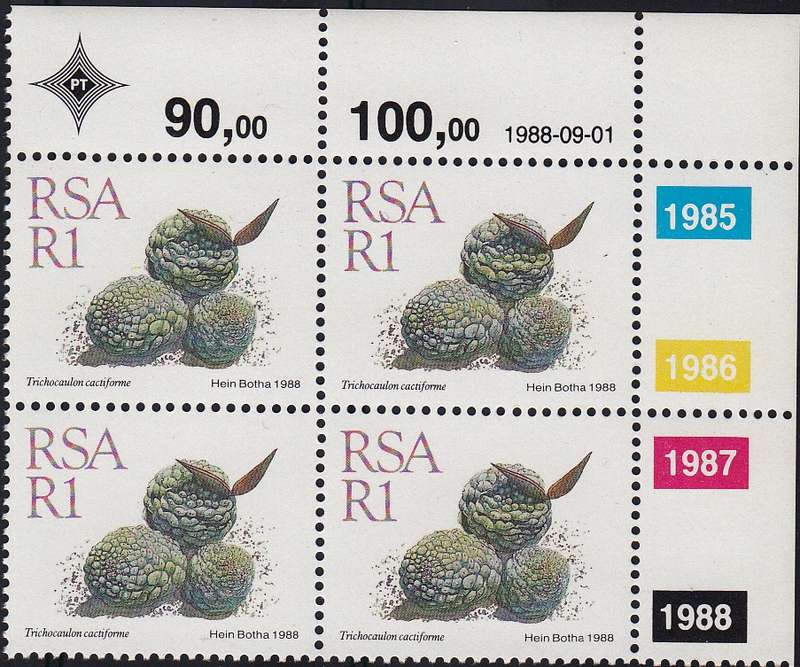RSA 1988: 5th DEFINITIVE ISSUE SUCCULENTS FULL SET OF 15 CONTROL BLOCKS MNH (SACC 668-682)