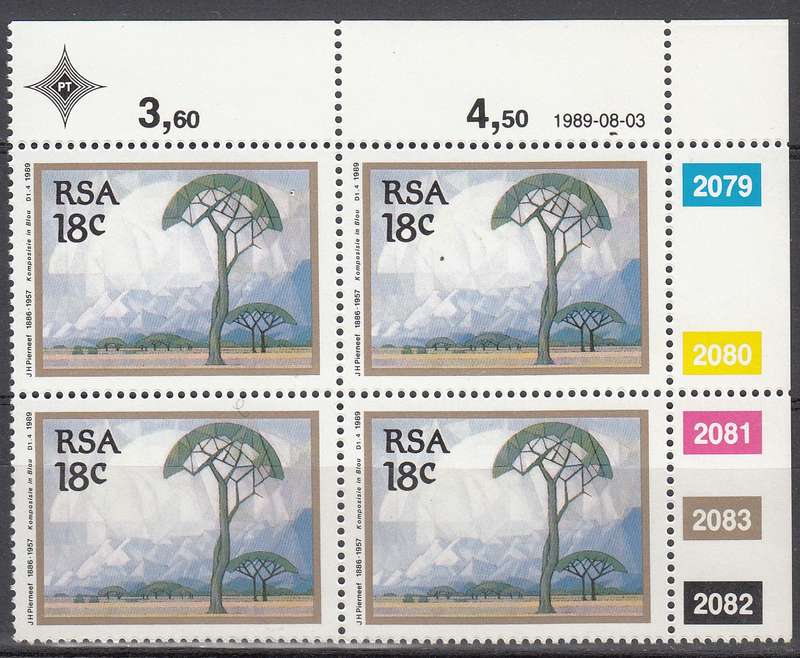 RSA 1989 PAINTINGS BY PIERNEEF 18c CONTROL BLOCK MNH (SACC 704)