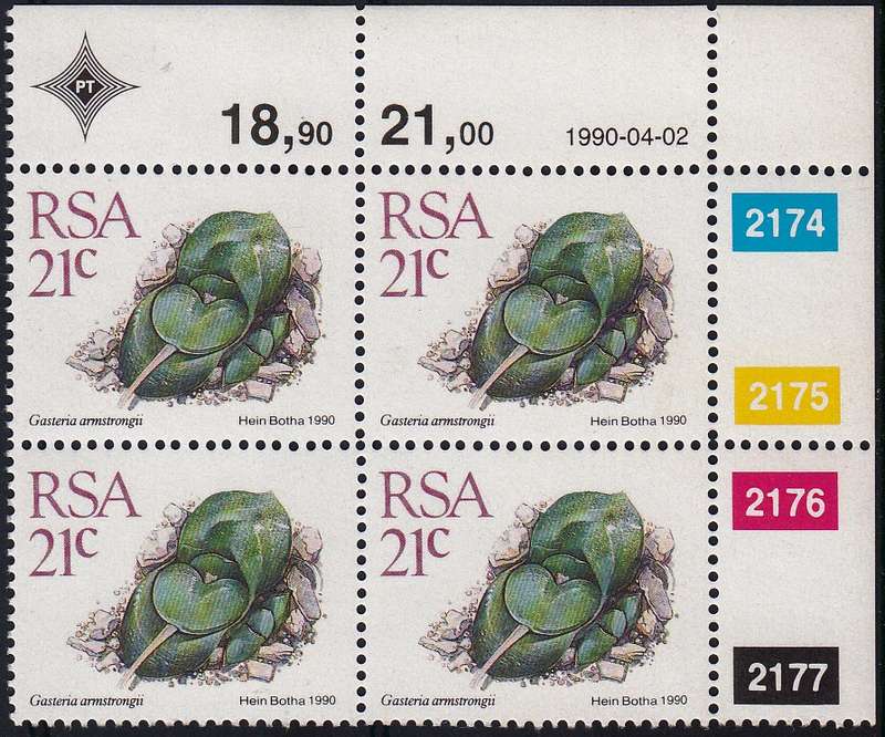 RSA 1990 5th DEFINITIVE ISSUE 21c CONTROL BLOCK MNH (SACC 721)
