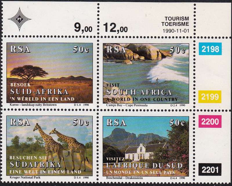 RSA 1991 TOURISM IN SA CONTROL BLOCK MNH (SACC 731-734)
