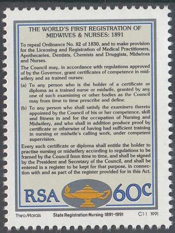RSA 1991 STATE REGISTRATION OF NURSES AND MIDWIVES 60c MNH (SACC 750)