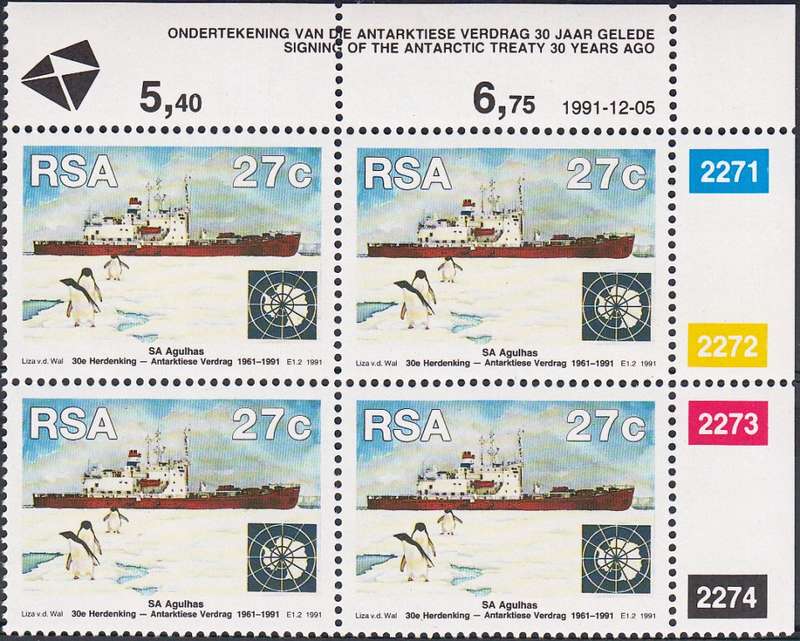RSA 1991: 30th ANNIVERSARY OFANTARTIC TREATY SET CONTROL BLOCK OF 10MNH (SACC 757-8)