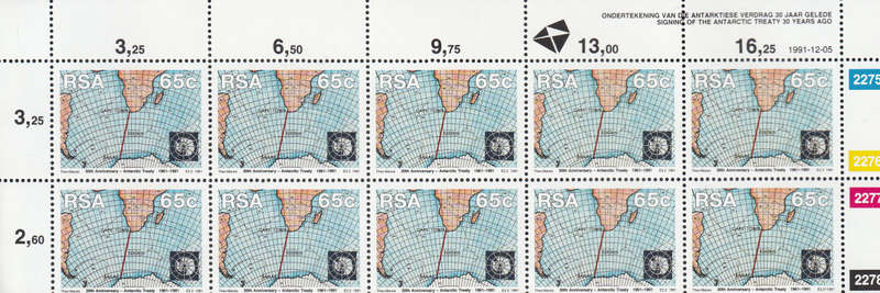 RSA 1991: 30th ANNIVERSARY OFANTARTIC TREATY SET EXTENDED CONTROL BLOCK OF 10MNH (SACC 757-8)