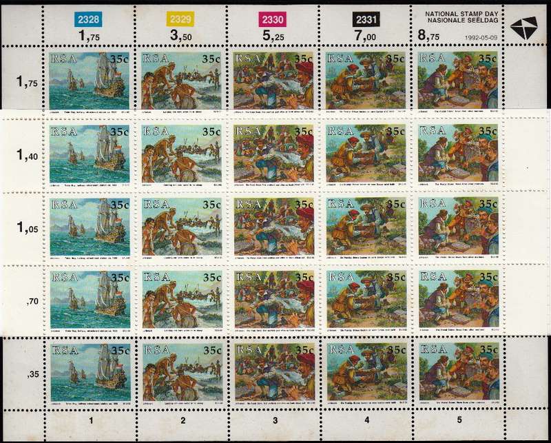 RSA 1992: NATIONAL STAMP DAY FULL SHEET MNH (SACC 762-766)