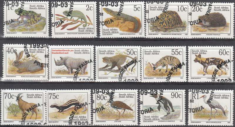 RSA 1993: 6th DEF ISSUE TREATENED FAUNA FULL SET CTO (SACC 825-842) - LATIN INSCRIPTIONS