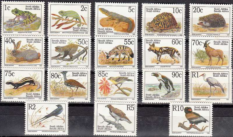 RSA 1993: 6th DEF ISSUE TREATENED FAUNA FULL SET MNH (SACC 825-842) - LATIN INSCRIPTIONS