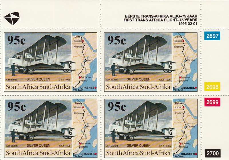 RSA 1995 75th ANNIVERSARY OF FIRST TRANS-AFRICAN FLIGHT SET CONTROL BLOCKS MNH (SACC 889-890)