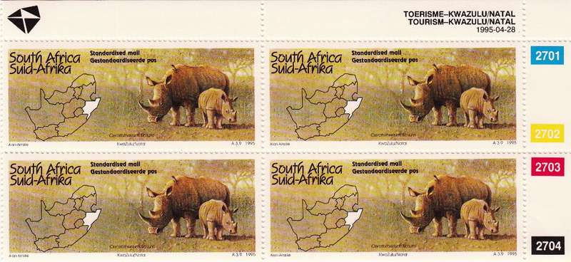 RSA 1995: TOURISM KWA-ZULU NATAL CONTROL BLOCK OF 4 MNH (SACC 894)