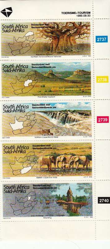 RSA 1995 TOURISM IN SOUTH AFRICA CONTROL STRIP OF 5 MNH (SACC 906-909)