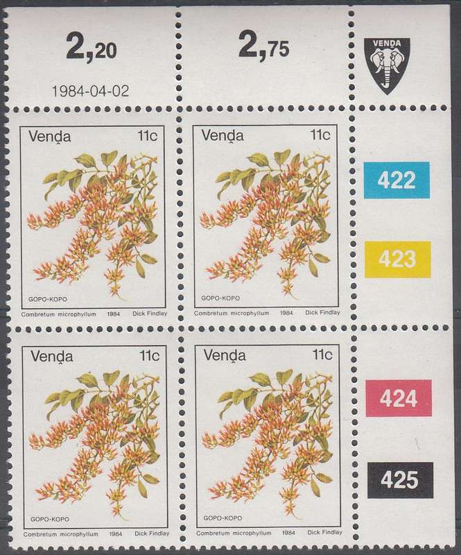 VENDA 1984: ADDITIONAL VALUE 16c CONTROL BLOCK OF 4 MNH (SACC91)