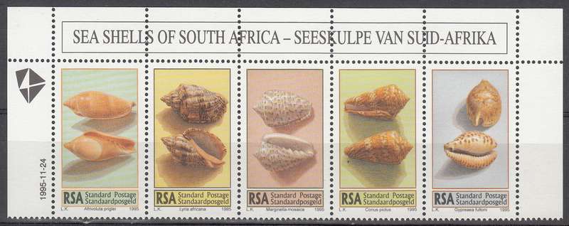 RSA  1995: SEA SHELLS  SETENANT STRIP OF 5 MNH (SACC 924)