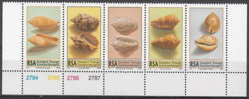 RSA  1995: SEA SHELLS  CONTROL STRIP OF 5 MNH (SACC 924)