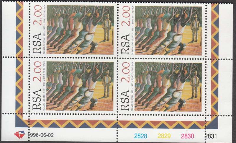 RSA 1996: ARTIST GERARD SEKOTO R2.00 CONTROL BLOCK MNH (SACC 950)