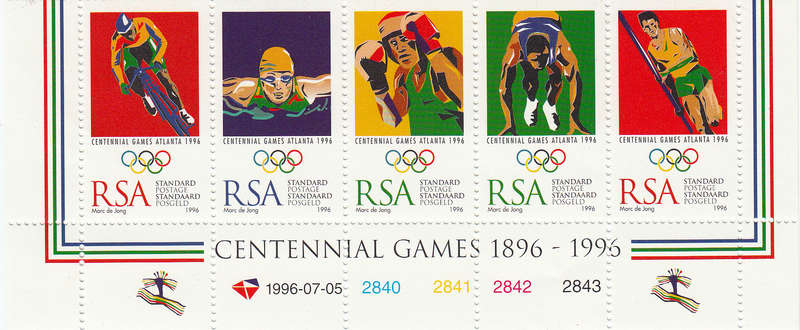 RSA 1996: OLYMPIC GAMES ATLANTA CONTROL STRIP OF 5 MNH (SACC 955-959)