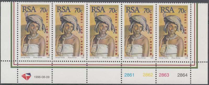 RSA 1996: NATIONAL WOMANS DAY CONTROL STRIP OF 5 MNH (SACC 974)