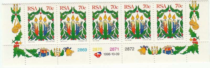 RSA 1996 CHRISTMAS FULL SET CONTROL STRIP OF 5 MNH (SACC 975)