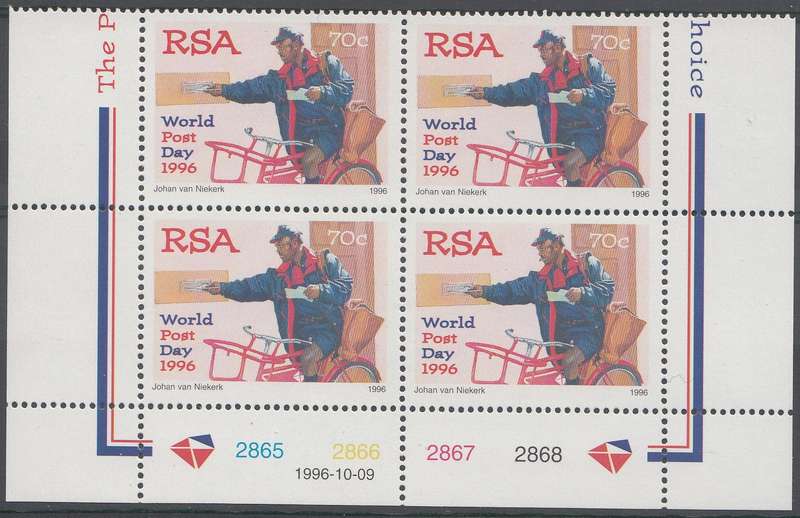 RSA 1996 WORLD POST DAY CONTROL BLOCK MNH (SACC 980)