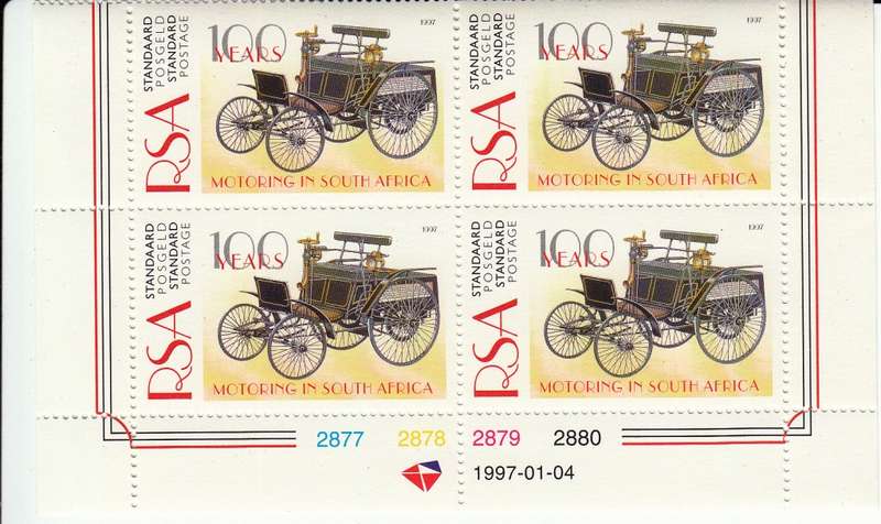 RSA 1997: 100 YEARS OF MOTORING IN S.A. 70c CONTROL BLOCK MNH (SACC 996)