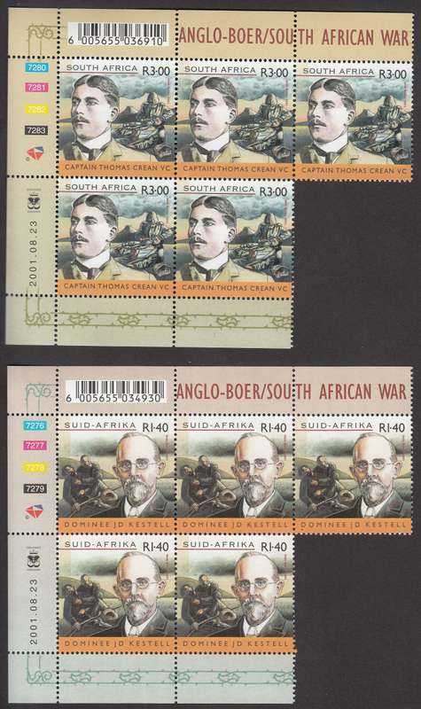RSA 2001: ANGLO-BOER SAW COMM OF THE ANGELS OF MERCY CONTROL BLOCKs OF 5 MNH (SACC1432)