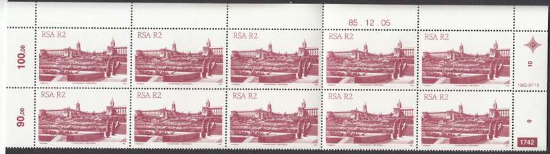 RSA 1985: 4th DEF. ISSUE R2 Architecture EXTENDED CONTROL BLOCK OF 10 PLATE 1742 MNH (SACC 531a)