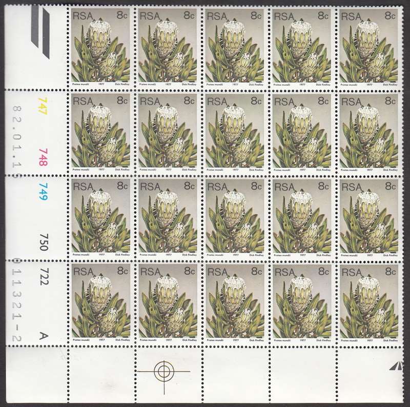 RSA 1982: 3rd DEFINITIVE ISSUE 8c CONTROL BLOCK OF 25 PANE A (15.1.82) MNH (SACC425a)