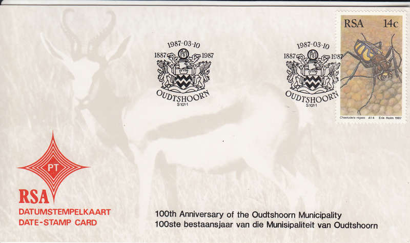 RSA DATE-STAMP CARD 1987: CENTENARY OF OUDTSHOORN
