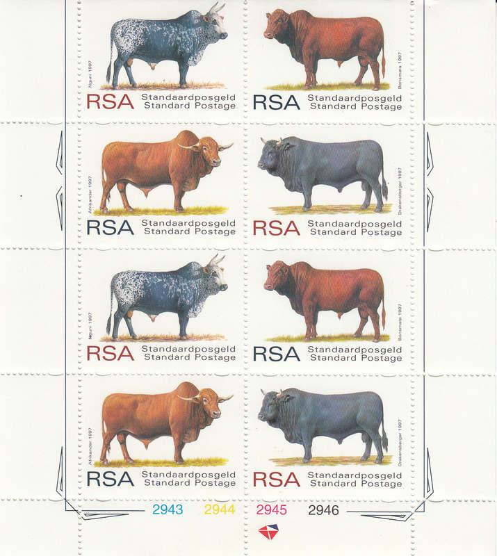 RSA 1997: SOUTH AFRICAN INDIGENOUS CATTLE EXTENDED CONTROL OF 8 BLOCK MNH (SACC 1056-1059)
