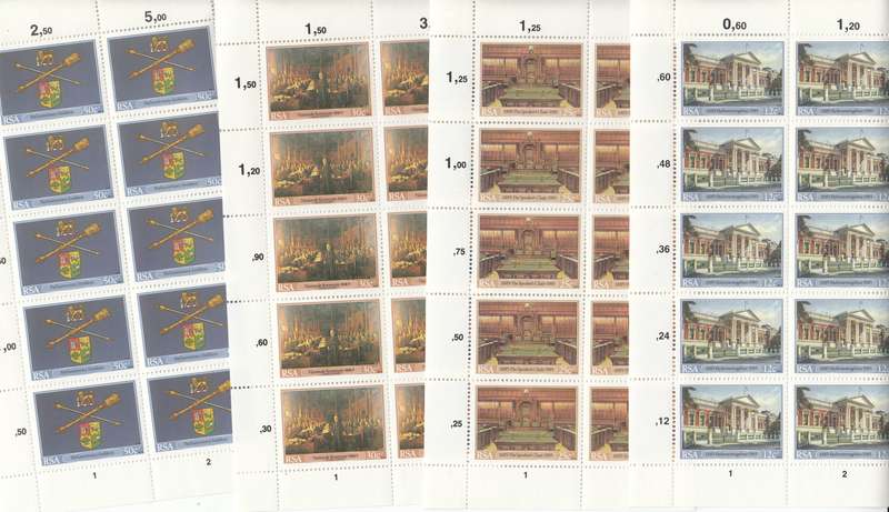 RSA 1985 INAUGURATION OF THE CAPE PARLIAMENT BUILDINGS FULL SET OF 4 SHEETS OF 10 MNH (SACC588-591)