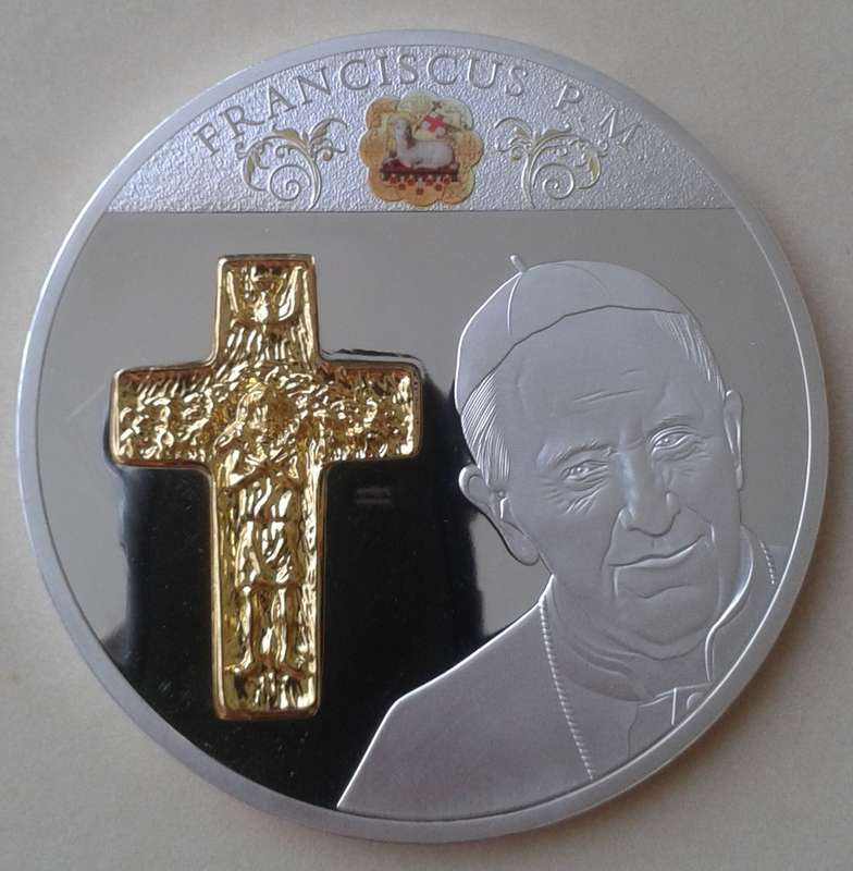 Large 70mm encapsulated Pope Francis silver plated proof medal incl.certificate
