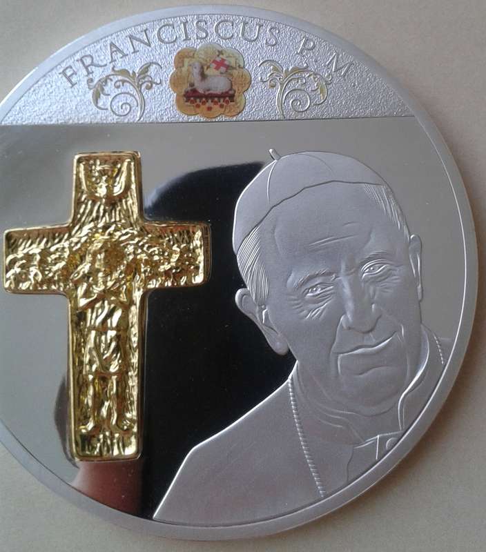 Large 70mm encapsulated Pope Francis silver plated proof medal incl.certificate
