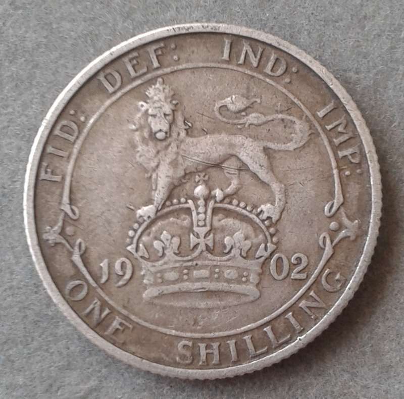 1902 British sterling silver shilling