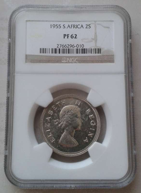 1955 Union proof silver 2 Shillings NGC PF62