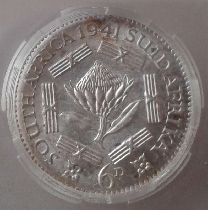 1941 Union silver sixpence SANGS MS62 (Mint State)