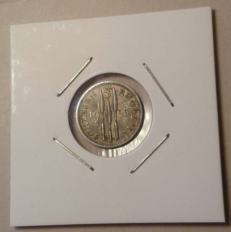 1935 Southern Rhodesia sterling silver threepence.
