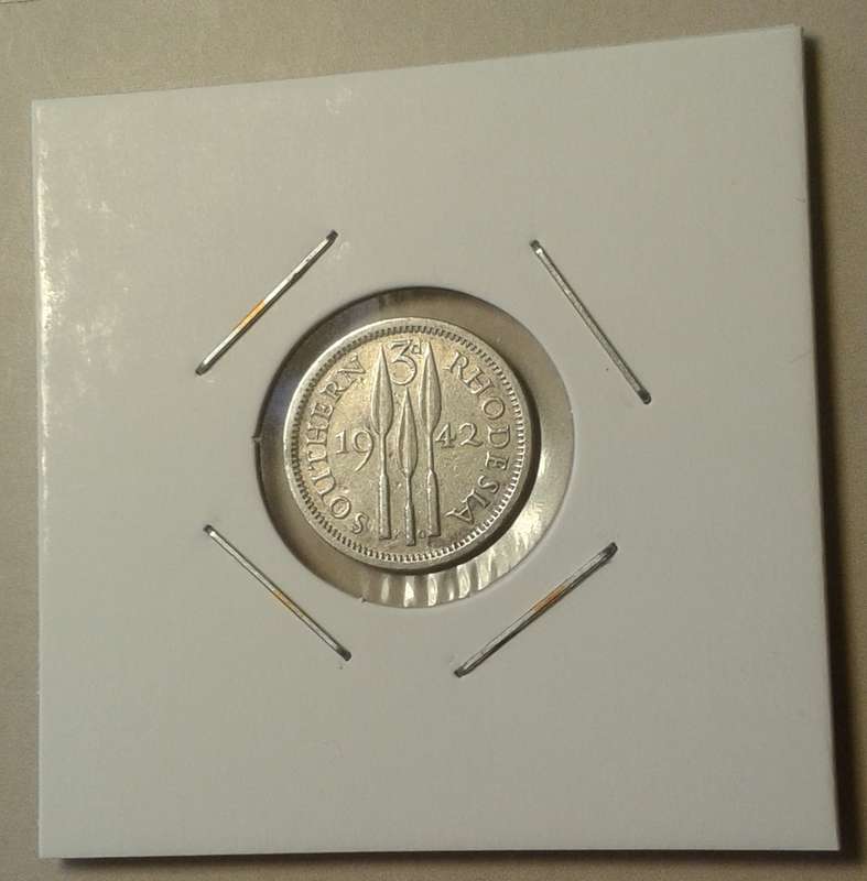 1942 Southern Rhodesia sterling silver threepence.