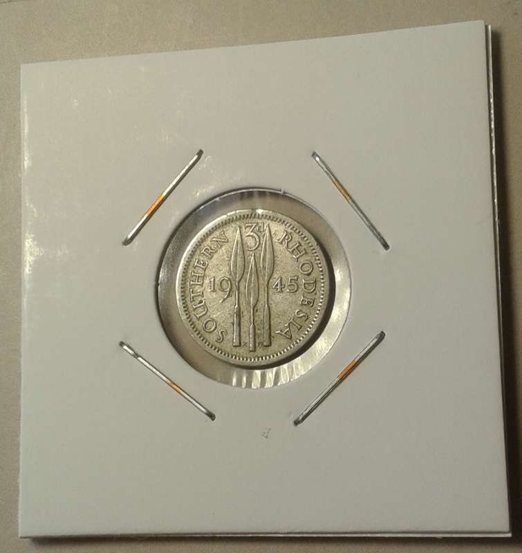 1945 Southern Rhodesia sterling silver threepence.
