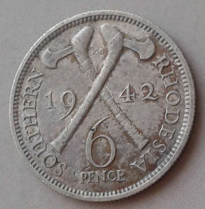 1942 Southern Rhodesia sterling silver sixpence