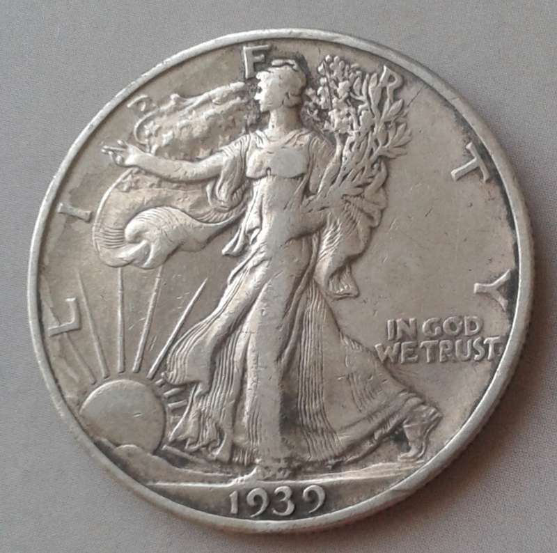 1939 S USA walking liberty silver half dollar