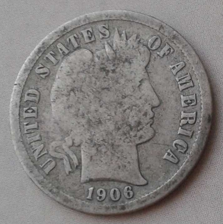 1906 S USA silver Barber dime