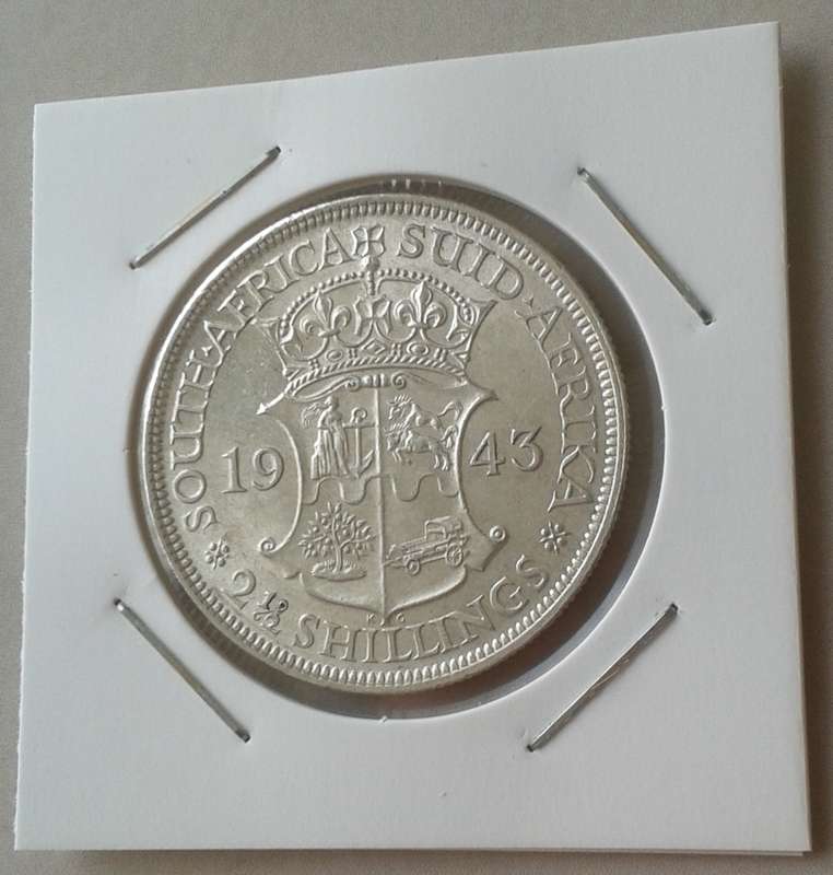 Lustrous 1943 Union silver 2 1/2 Shillings in AU