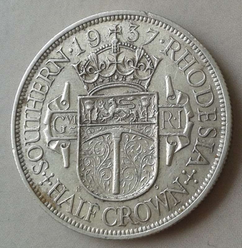 1937 Southern Rhodesia sterling silver half crown in VF+