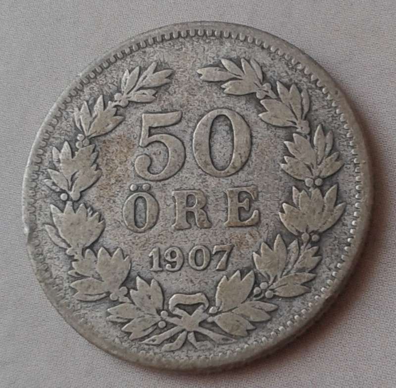 1907 Sweden silver 50 Ore