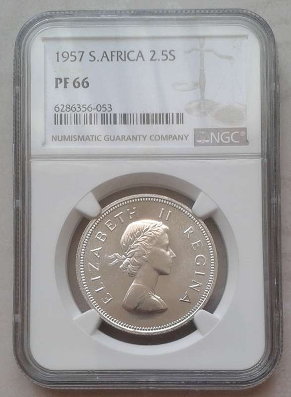 Nice 1957 union proof silver 2 1/2 Shillings NGC PF66